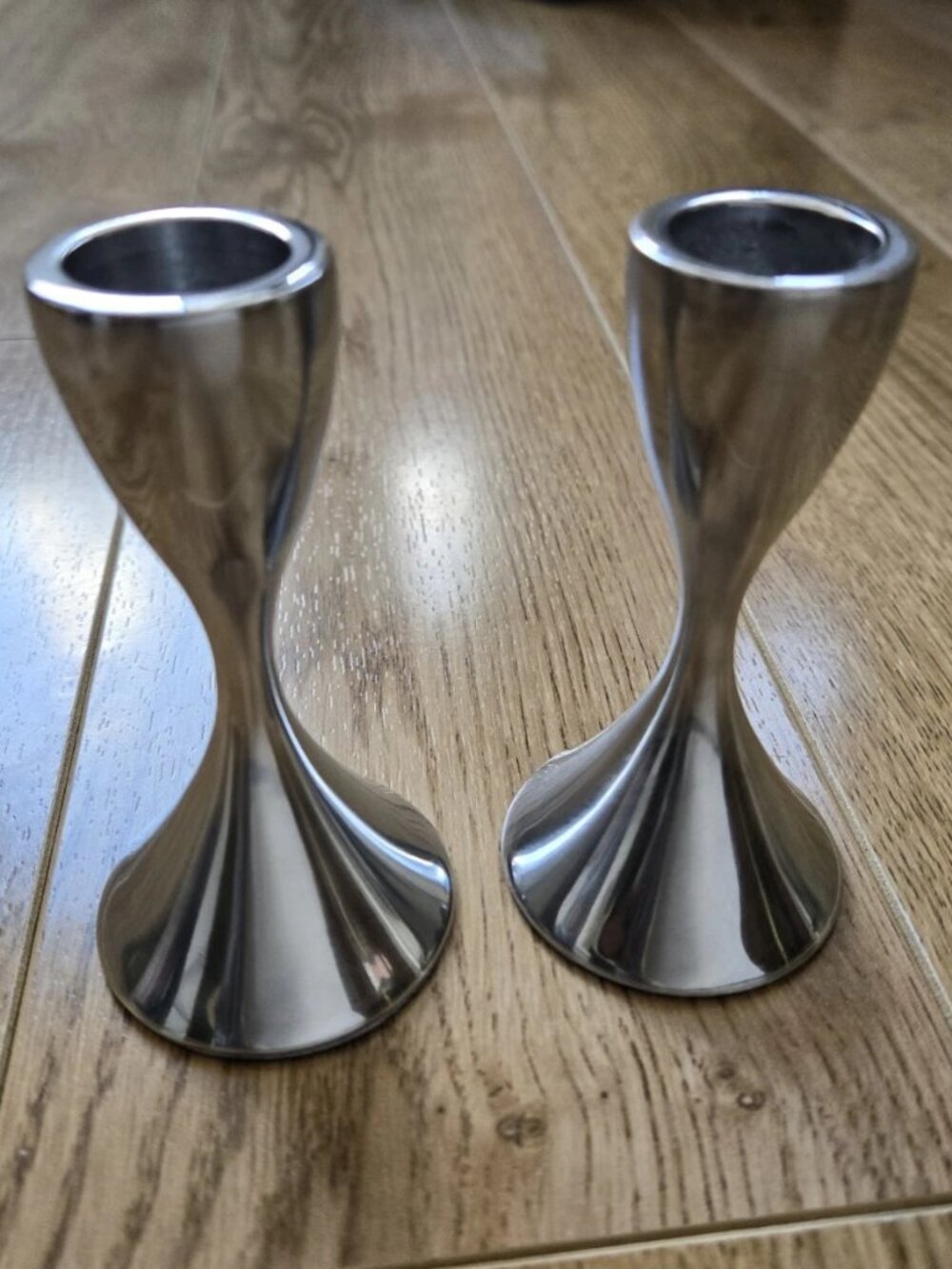Set of 2 UMBRA Polished Aluminum Modernist Taper Candle Holders 4 Inch Height